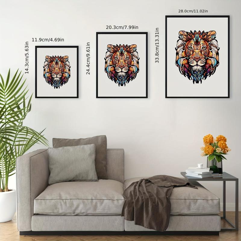 Wooden Lion Head Puzzle Toy Home Decor Painting
