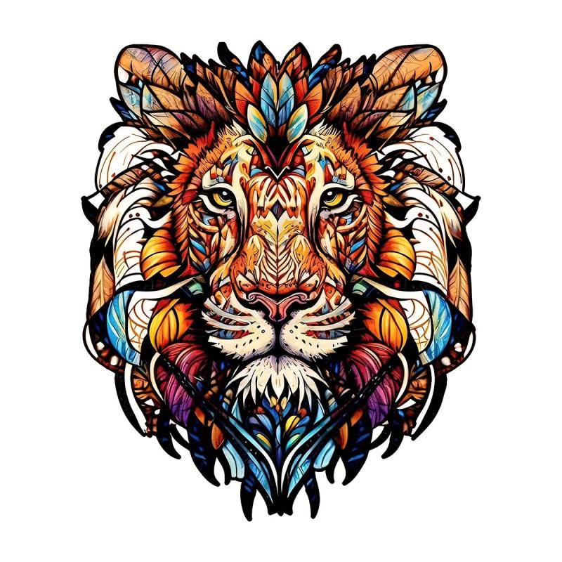 Wooden Lion Head Puzzle Toy Home Decor Painting