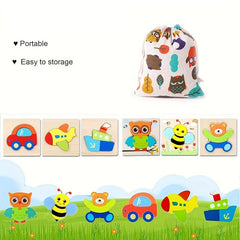 6 Pcs Wooden Puzzles Toys with Storage Bag - Educational Toy for Kids