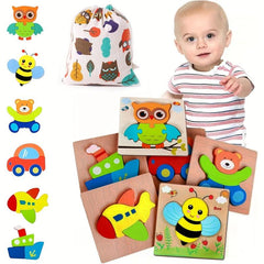 6 Pcs Wooden Puzzles Toys with Storage Bag - Educational Toy for Kids