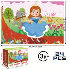 Kids Puzzle 24 Pieces Princess Fairy Tale Wolf Grass Flower Grass Organ