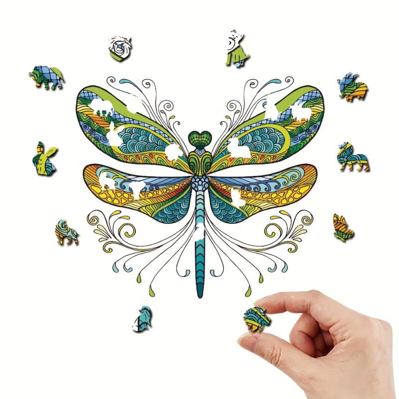 Dragonfly Pattern Wooden Puzzle Wall Hanging Model Toy