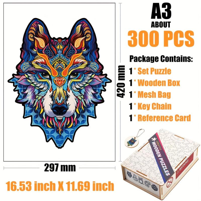 Wolf Wood Puzzle With Wooden Box