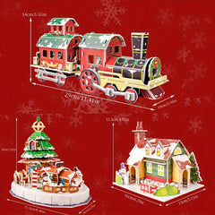 Christmas 3D Jigsaw Puzzle Train Tree Snowman House DIY Puzzle
