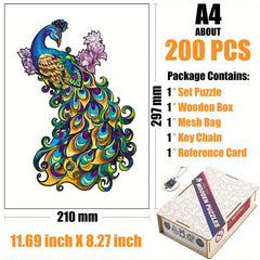 Peacock Irregular Wooden Puzzle With Wooden Box