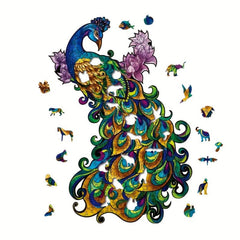 Peacock Irregular Wooden Puzzle With Wooden Box