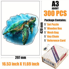 Irregular Deep Sea Turtle Wood Puzzle with Wooden Box