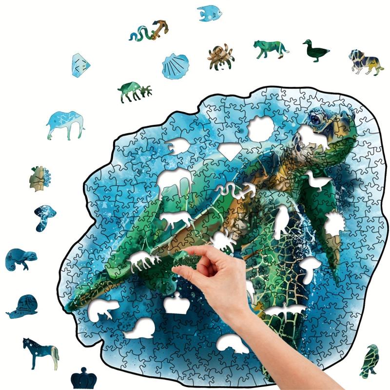 Irregular Deep Sea Turtle Wood Puzzle with Wooden Box