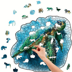 Irregular Deep Sea Turtle Wood Puzzle with Wooden Box