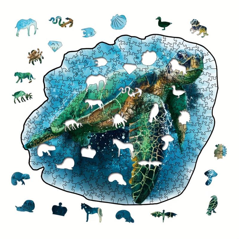 Irregular Deep Sea Turtle Wood Puzzle with Wooden Box