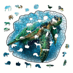 Irregular Deep Sea Turtle Wood Puzzle with Wooden Box
