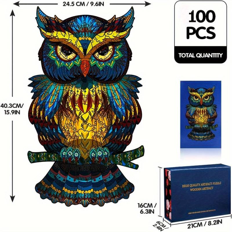 100pcs Wooden Puzzle Owl Puzzle Colorful Unique Animal Shape Wood Puzzle