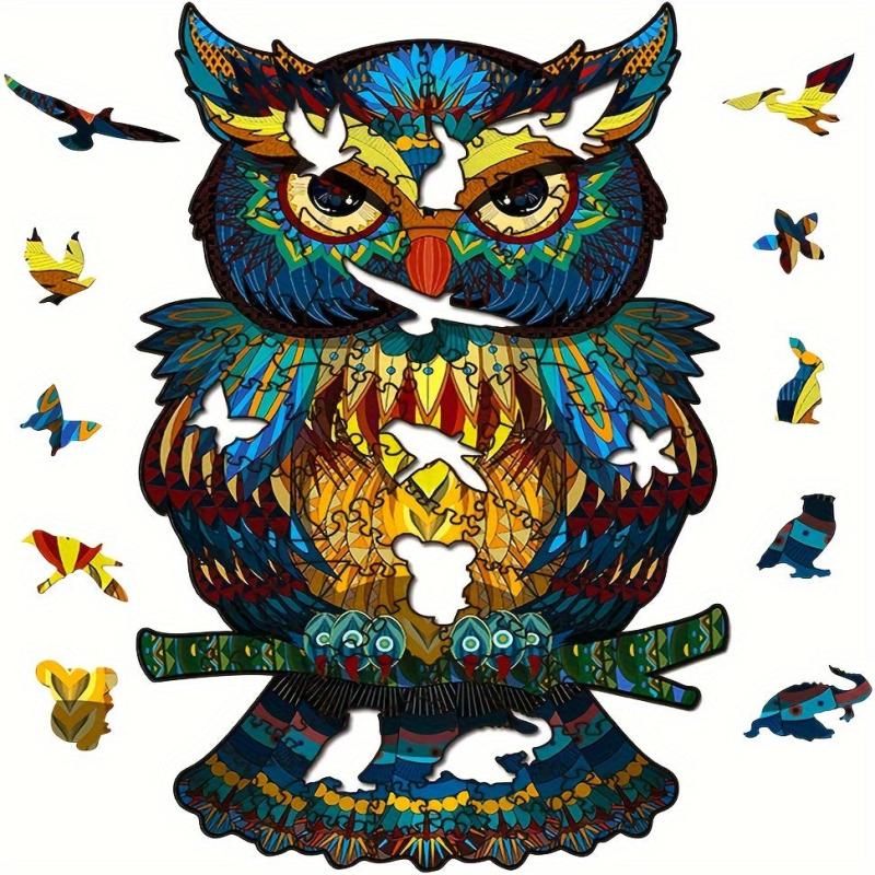 100pcs Wooden Puzzle Owl Puzzle Colorful Unique Animal Shape Wood Puzzle