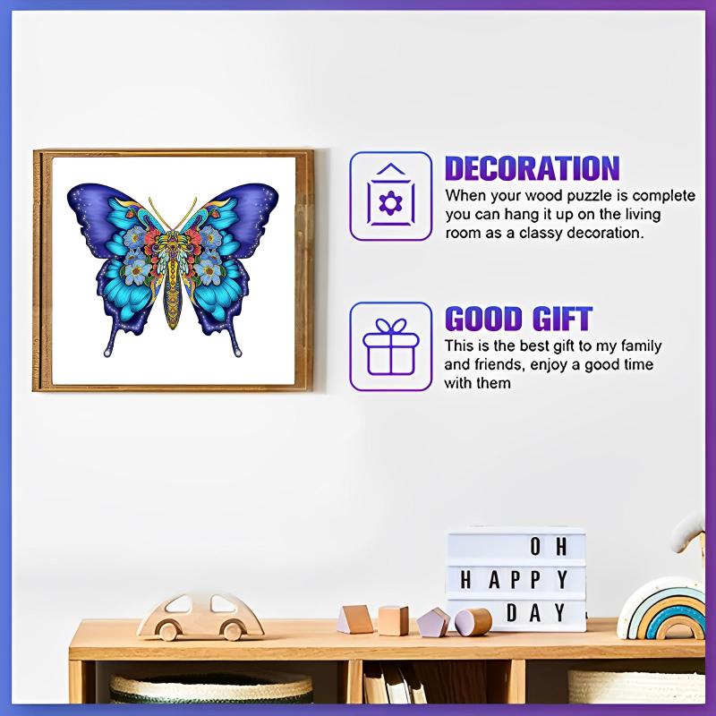 Butterfly Shaped Jigsaw Puzzle - Unique Animal Wooden Puzzle