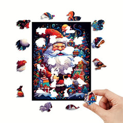 Santa Claus Wooden Puzzle Art Animal Shaped Jigsaw Puzzles Christmas Toys