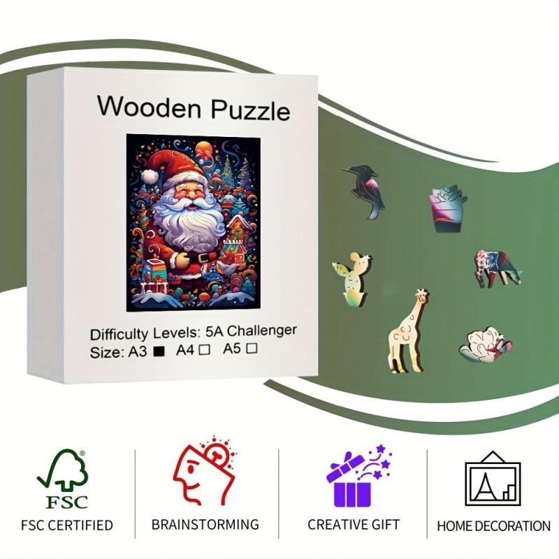 Santa Claus Wooden Puzzle Art Animal Shaped Jigsaw Puzzles Christmas Toys