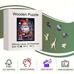 Santa Claus Wooden Puzzle Art Animal Shaped Jigsaw Puzzles Christmas Toys