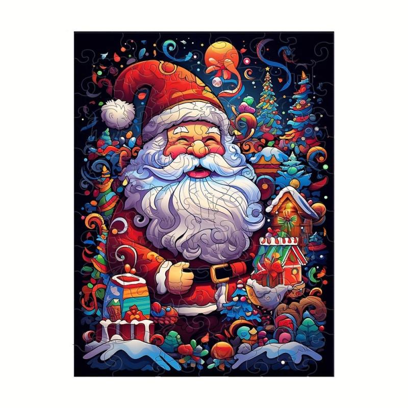 Santa Claus Wooden Puzzle Art Animal Shaped Jigsaw Puzzles Christmas Toys