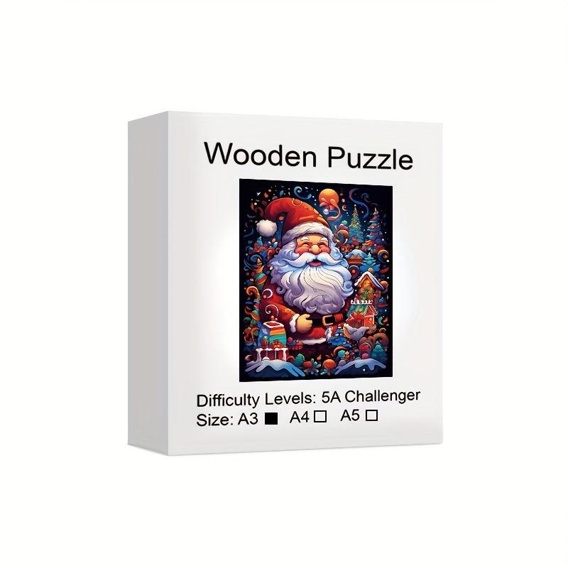 Santa Claus Wooden Puzzle Art Animal Shaped Jigsaw Puzzles Christmas Toys