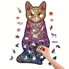 Cat Wooden Puzzle With Wooden Box Educational Gift For Kids