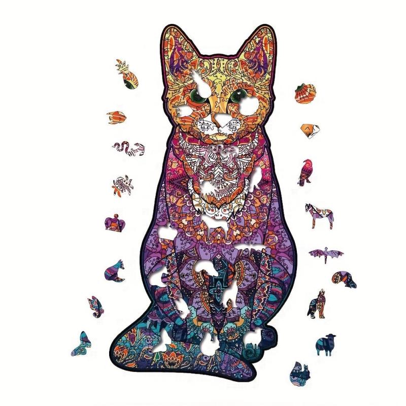 Cat Wooden Puzzle With Wooden Box Educational Gift For Kids