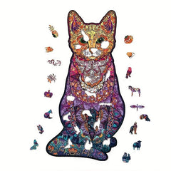 Cat Wooden Puzzle With Wooden Box Educational Gift For Kids