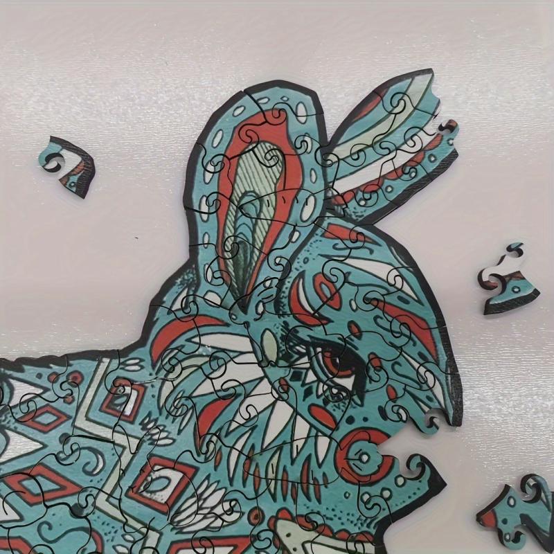 Wooden Animal Puzzle Toy - Wolf Rabbit Cat Special Shaped Puzzle
