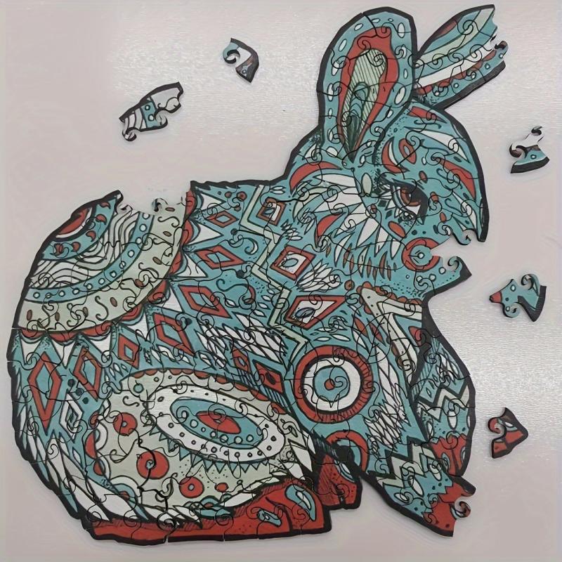 Wooden Animal Puzzle Toy - Wolf Rabbit Cat Special Shaped Puzzle