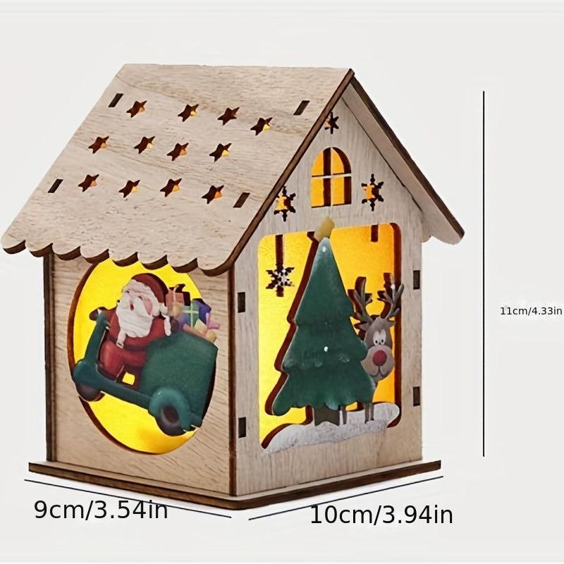 Christmas Ornament Wooden Puzzle Hut LED Lighting