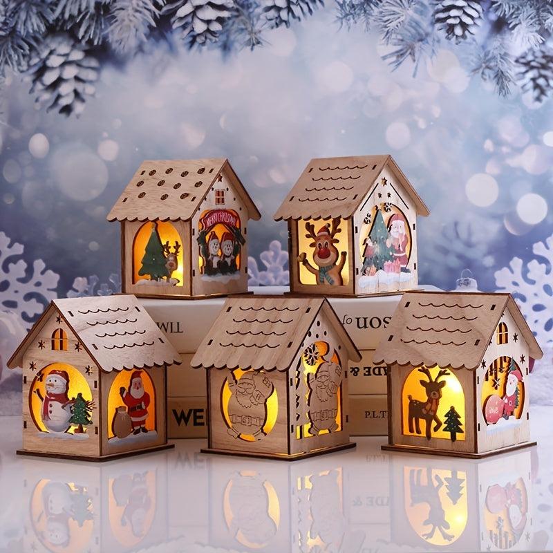 Christmas Ornament Wooden Puzzle Hut LED Lighting