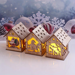 Christmas Ornament Wooden Puzzle Hut LED Lighting