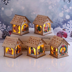 Christmas Ornament Wooden Puzzle Hut LED Lighting
