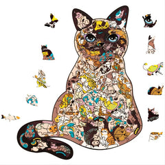 Unique Cat Wooden Jigsaw Puzzle Fun Game Christmas Gift