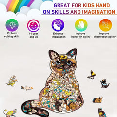 Unique Cat Wooden Jigsaw Puzzle Fun Game Christmas Gift