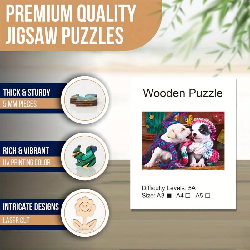 Dog In Love Wooden Puzzle Toys For Adults Kids Uniquely Irregular Animal Shaped