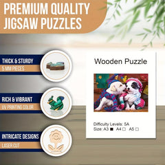 Dog In Love Wooden Puzzle Toys For Adults Kids Uniquely Irregular Animal Shaped