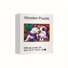 Dog In Love Wooden Puzzle Toys For Adults Kids Uniquely Irregular Animal Shaped