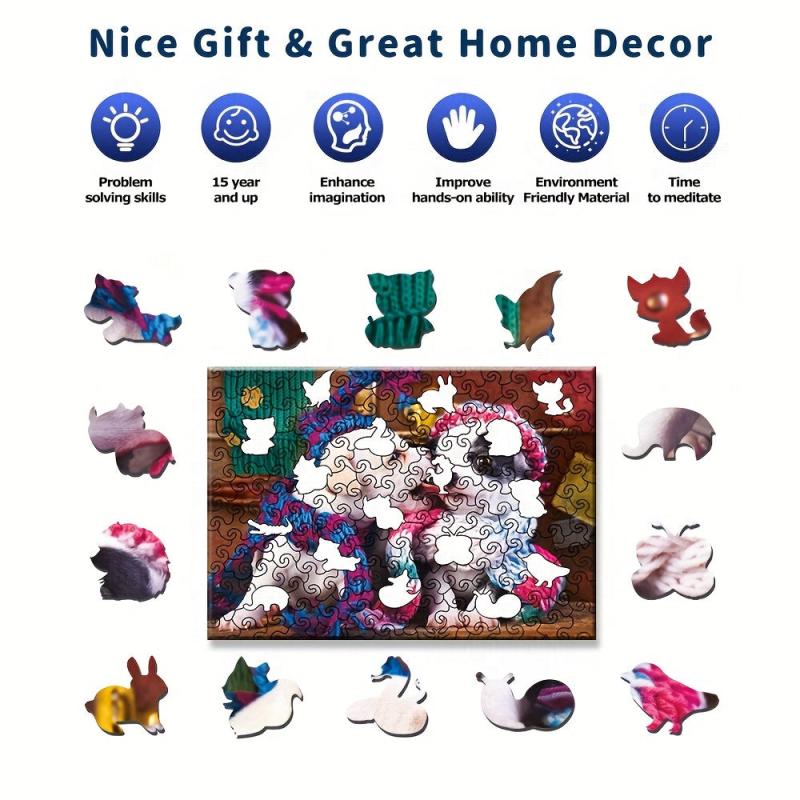 Dog In Love Wooden Puzzle Toys For Adults Kids Uniquely Irregular Animal Shaped