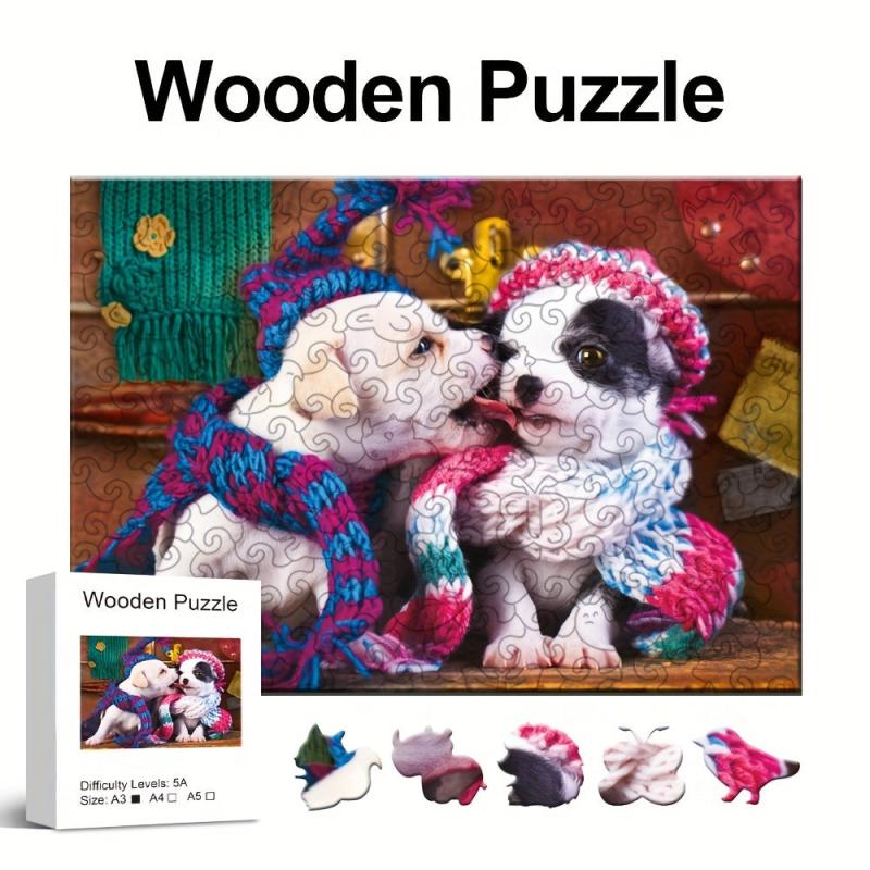 Dog In Love Wooden Puzzle Toys For Adults Kids Uniquely Irregular Animal Shaped