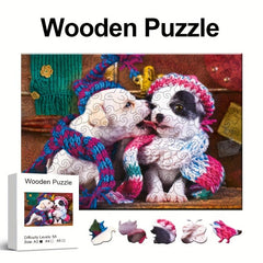 Dog In Love Wooden Puzzle Toys For Adults Kids Uniquely Irregular Animal Shaped