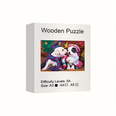 Dog In Love Wooden Puzzle Toys For Adults Kids Uniquely Irregular Animal Shaped