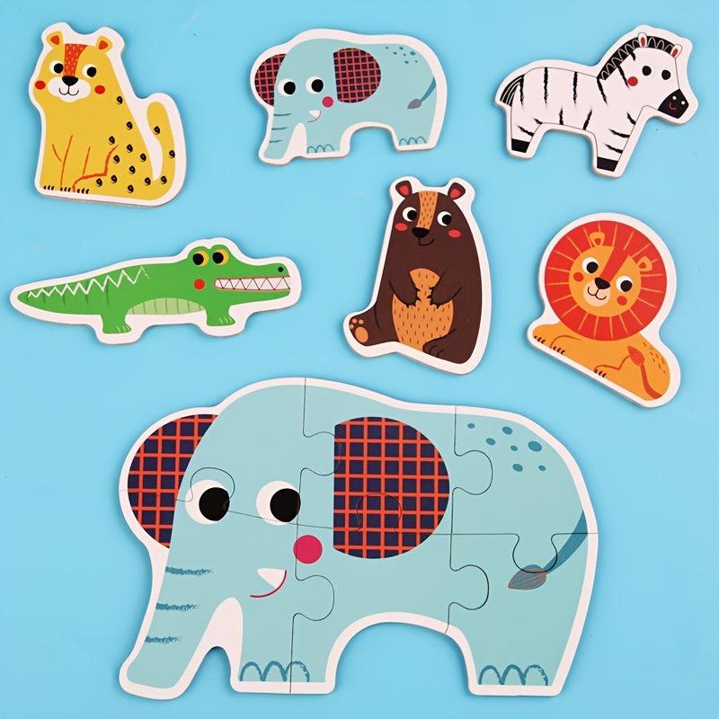 Wooden Jigsaw Puzzle Cartoon Animals Montessori Toy
