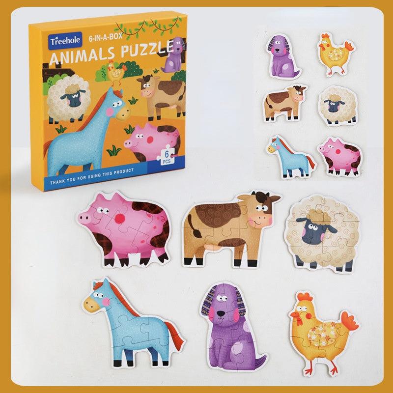 Wooden Jigsaw Puzzle Cartoon Animals Montessori Toy