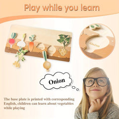 Wooden Vegetable Shape Sorter Puzzle Board for Toddlers
