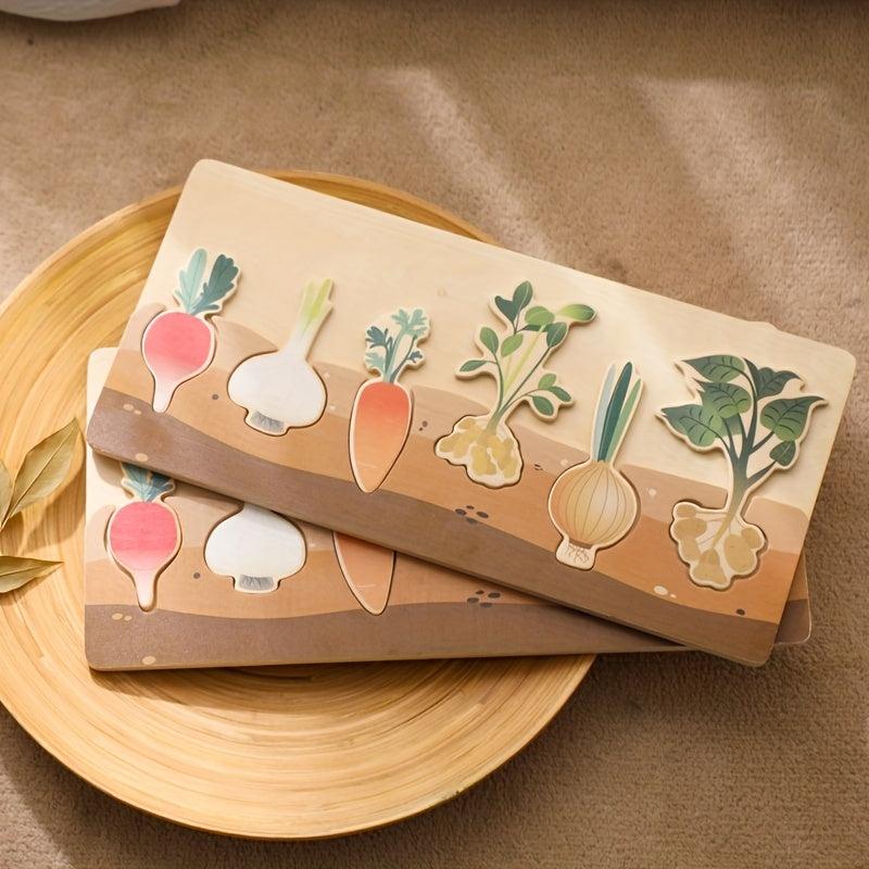 Wooden Vegetable Shape Sorter Puzzle Board for Toddlers