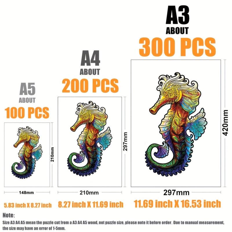 Handsome Seahorse Irregular Wooden Puzzle With Wooden Box