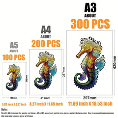 Handsome Seahorse Irregular Wooden Puzzle With Wooden Box