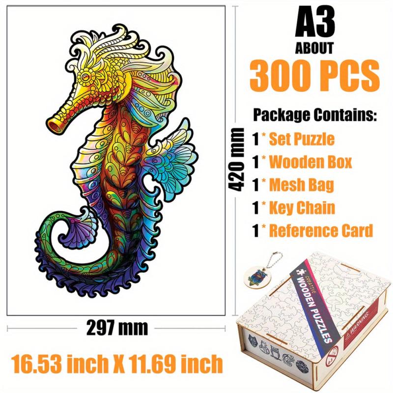 Handsome Seahorse Irregular Wooden Puzzle With Wooden Box