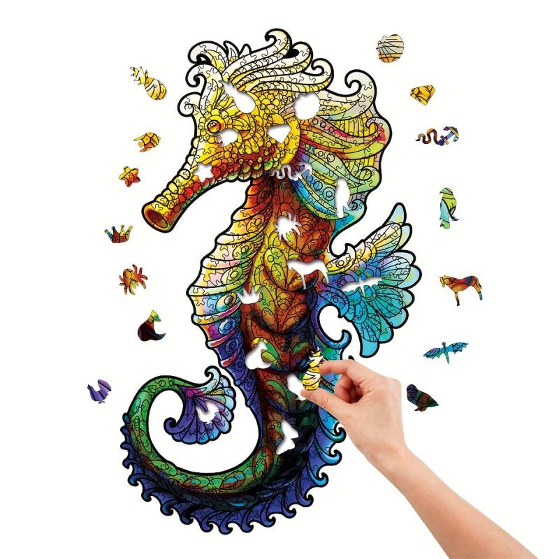 Handsome Seahorse Irregular Wooden Puzzle With Wooden Box
