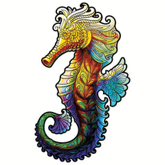 Handsome Seahorse Irregular Wooden Puzzle With Wooden Box
